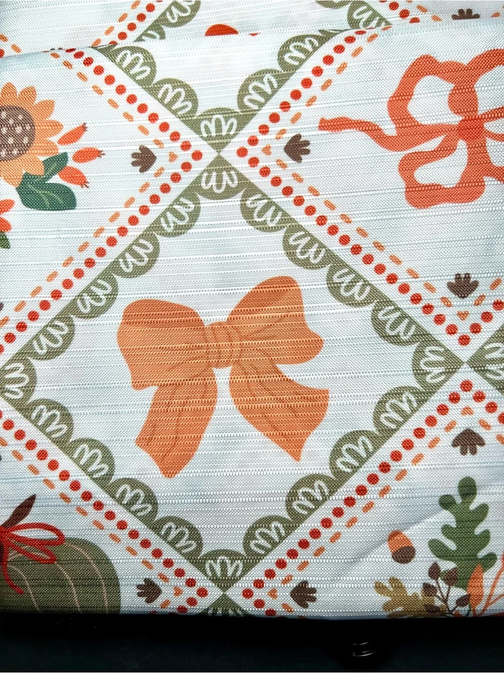 Autumn Patchwork Harvest Fabric Shower Curtain Pumpkin Ribbon Bows Leaves Flower